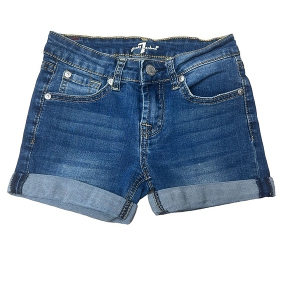 7 For All Mankind Girls Kids Blue Denim Shorts Stretch Size 8 - Picture 1 of 9